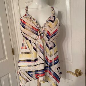 American Rag Bohemian Multicolored Padded Halter Top w/braided straps Sz Small